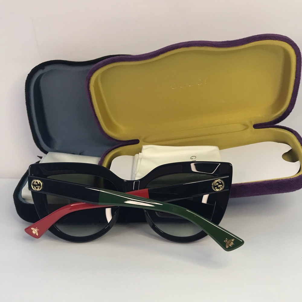 💯- New Authentic GUCCI  Cat Eye Sunglasses GG0164S Black - Picture 10 of 11